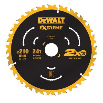 DeWALT Extreme Zāģripa 210mm diametrs, 30mm caurums, 24 zobi, Tespars instrumenti
