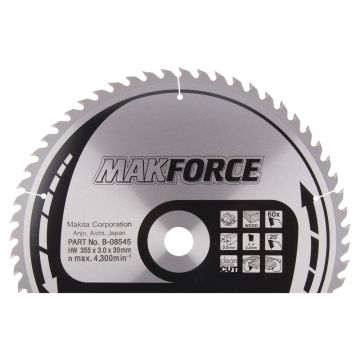 T.C.T. Zāģripa kokam 355X3X30mm 20° T60 MAKFORCE