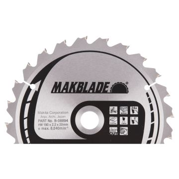 T.C.T. Zāģripa kokam 190X2.2X20mm 5° T24 MAKBLADE