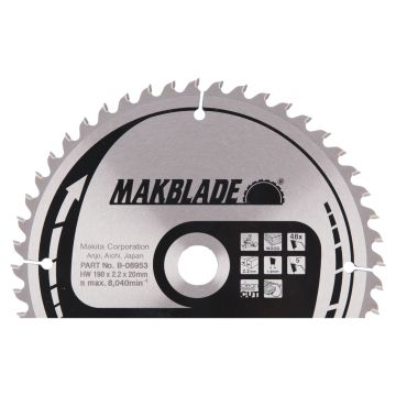 T.C.T. Zāģripa kokam 190X2.2X20mm 5° T48 MAKBLADE