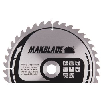 T.C.T. Zāģripa kokam 305X2.3X30mm 5° T40 MAKBLADE