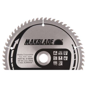 T.C.T. Zāģripa kokam 190X2X20mm 5° T60 MAKBLADE