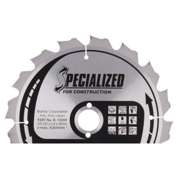 T.C.T. Zāģripa kokam ar naglām 235X2.8X30mm 20° T16 SPECIALIZED priekš konstrukcijām