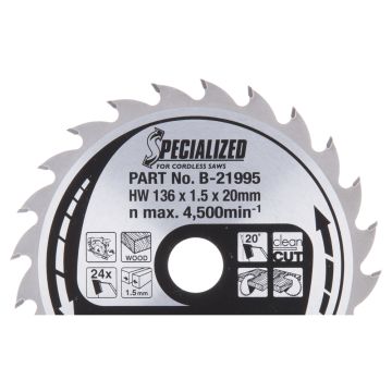 T.C.T. Zāģripa kokam 136X1.5X20mm 20° T24 SPECIALIZED akumulatora ripzāģiem