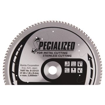 T.C.T. Zāģripa metālam/nerūsējošam tēraudam 305X1.95X25.4mm -3° T100 SPECIALIZED Inox griešanai