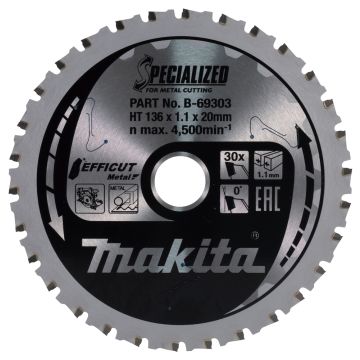 T.C.T. Zāģripa metālam 136X1.1X20mm 0° T30 EFFICUT METAL