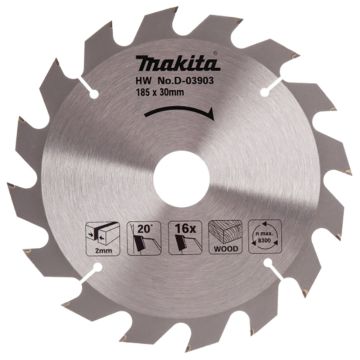 T.C.T. Zāģripa kokam 185X2X30mm 20° T16 Standard kokam