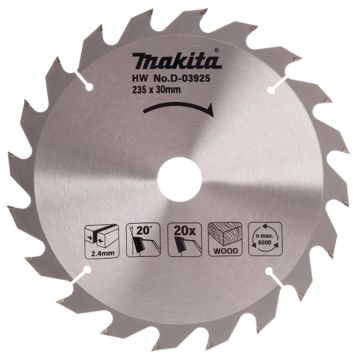 T.C.T. Zāģripa kokam 235X2.4X30mm 20° T20 Standard kokam