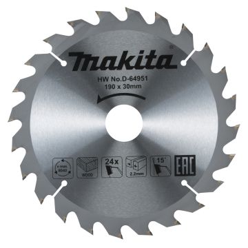 T.C.T. Zāģripa kokam 190X2.2X30mm 15° T24 Standard kokam