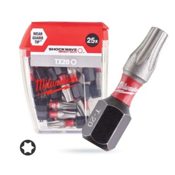 Milwaukee SHOCKWAVE IMPACT DUTY skrūvgrieža uzgaļi TX20  25mm (25gb)