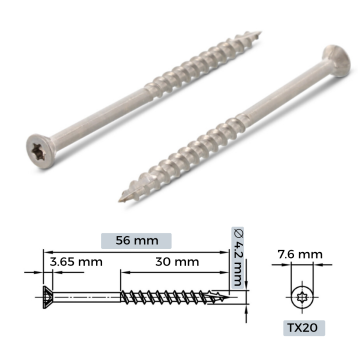 4.2x56/30 A2  Nerūsējošā tērauda terases un fasādes skrūves (250gb)