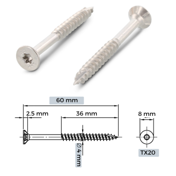 4x60/36 A2 Skrūve kokam Torx 20 (200gb)