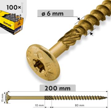 Koka konstrukciju skrūve ar flanča galvu, 6 mm x 200 mm, 100gb