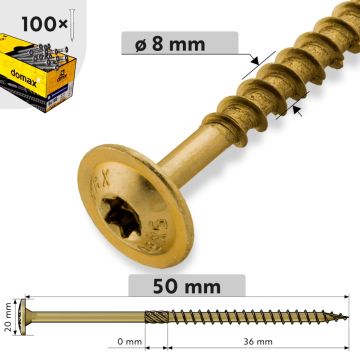 Koka konstrukciju skrūve ar flanča galvu, 8 mm x 50 mm, 100gb