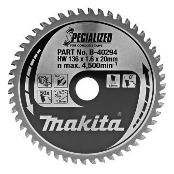 T.C.T. Zāģripa alumīnijam 136X1.6X20mm 0° T50 SPECIALIZED akumulatora ripzāģiem