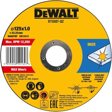 Griešanas disks 125 x 1 mm DeWalt, Metālam, 10 gab.