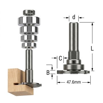 Horizontālās gropjfrēžu komplekts ar 4 gultņiem 47,6mmX4mm